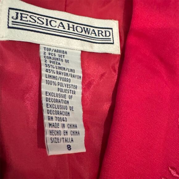 NWT VTG Jessica Howard Hot Pink Linen Blend Blazer Jacket 8 Embroidered Wedding - Picture 5 of 11